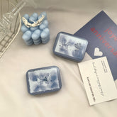 Estuche romántico para lentes de contacto de color rosas azul hielo